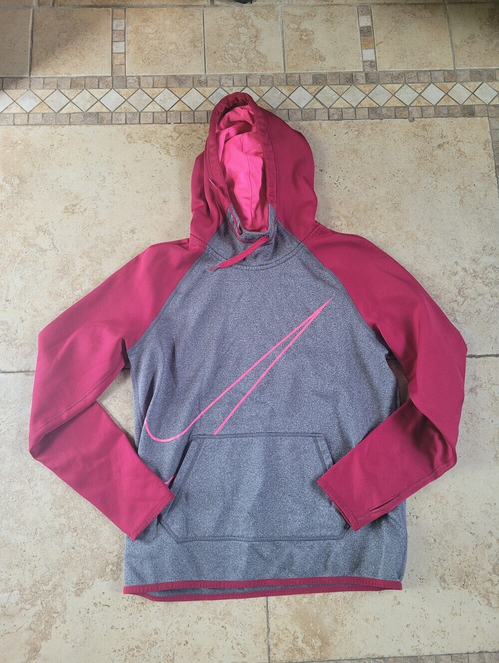 Nike Grey and Pink Athletic Pullover Hoodie